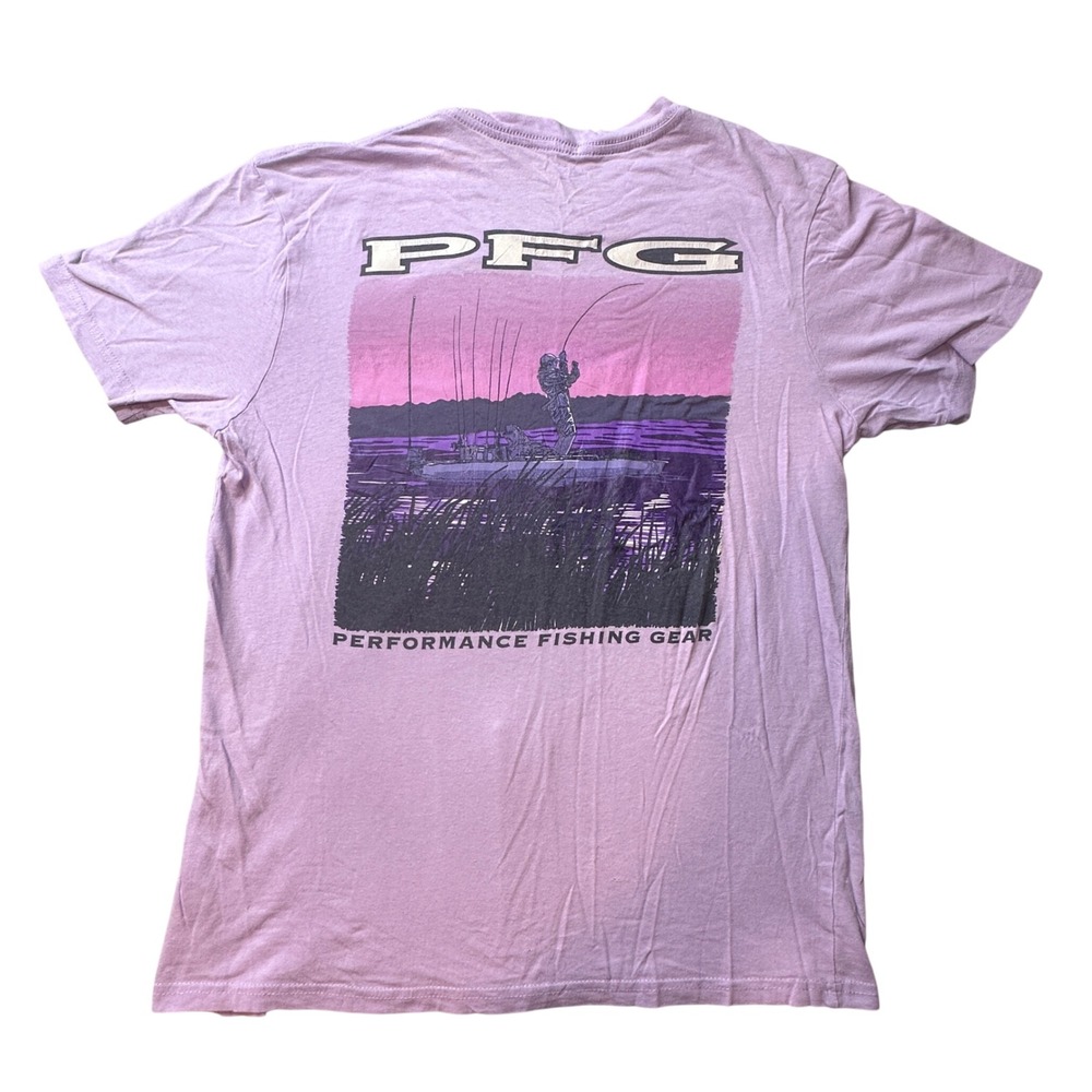 Columbia T-Shirt Mens M Purple PFG Performance Fishing Gear Graphic Short Sleeve